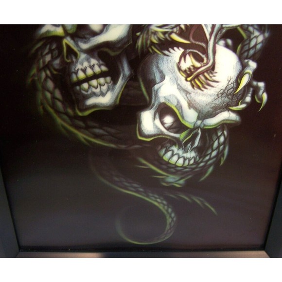 Vintage Holographic Skulls Dragon Psychedelic Illusion Framed Picture Art 13X16 - Picture 3 of 9